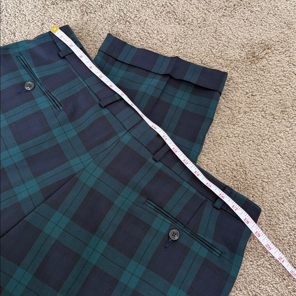 Polo University by Ralph Lauren Green Wool Tartan Plaid Pleated Trouser Pants - Picture 5 of 7